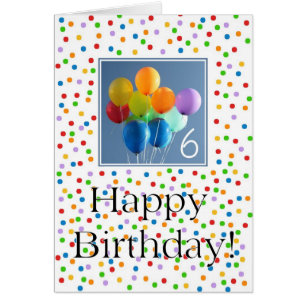Balões coloridos com cartão de aniversário de 6