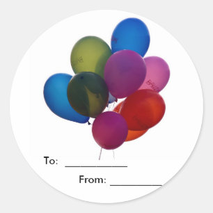 balões coloridos, etiquetas