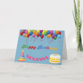 BALÕES COLORIDOS FELIZMENTE CARTÃO DE ANIVERSÁRIO