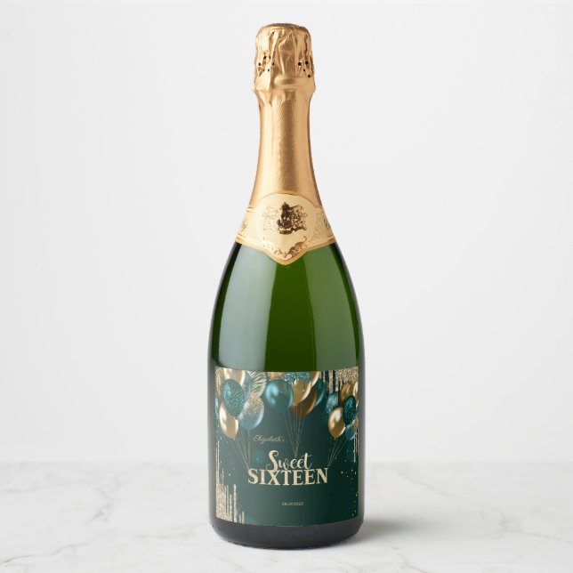 Balões com Efeito de Brilho Dourado Verde 16 Anos  (Frente)