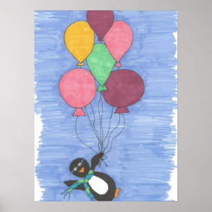 Balões com Poster de Arte Pinguim