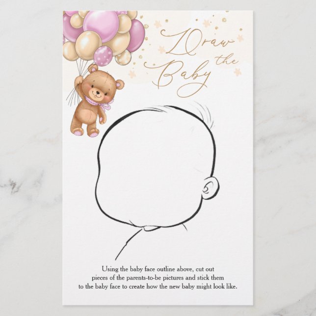 Balões cor-de-rosa com Urso de Teddy Desenhar Jogo (Frente)