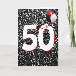 Balões de 50.º aniversário no Cartão Brilhante Pre