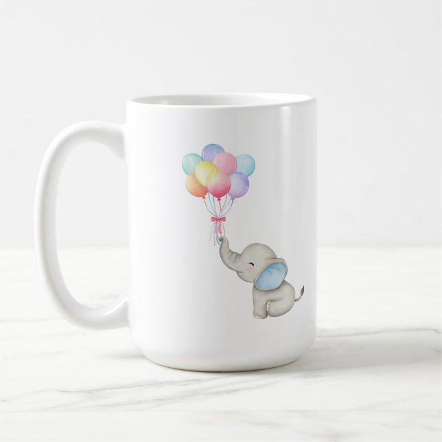 Balões de Amor com Elefante Bebê. Caneca (Esquerda)