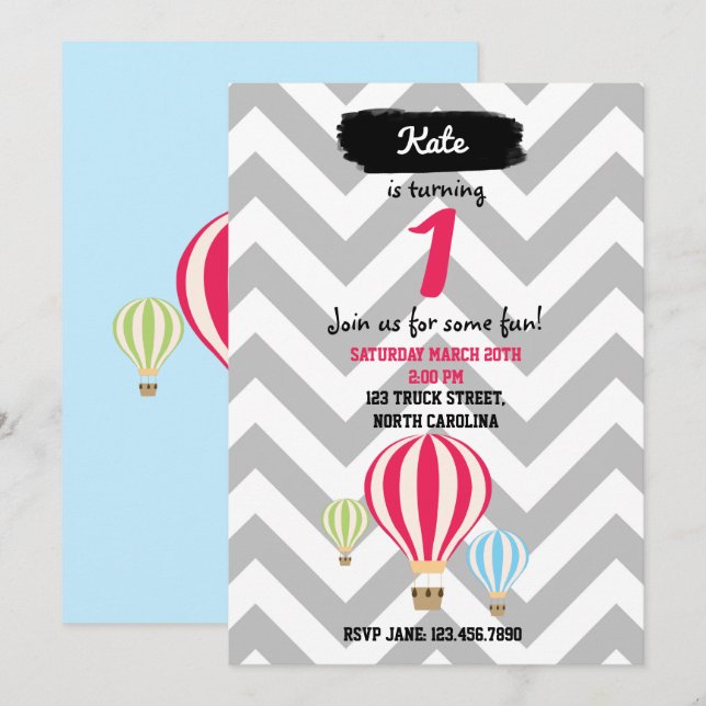 Balões de Ar Quente Convites de Aniversário (Frente/Verso)
