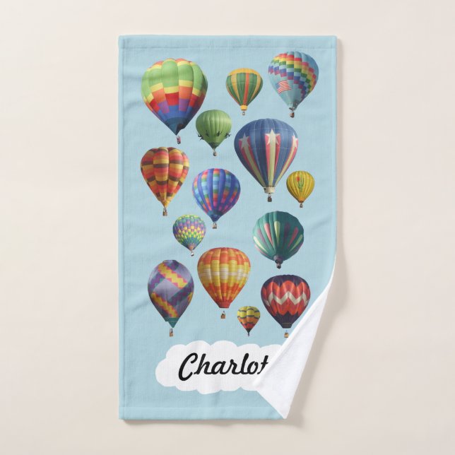 Balões de ar quente na toalha azul clara (Toalha de mão)