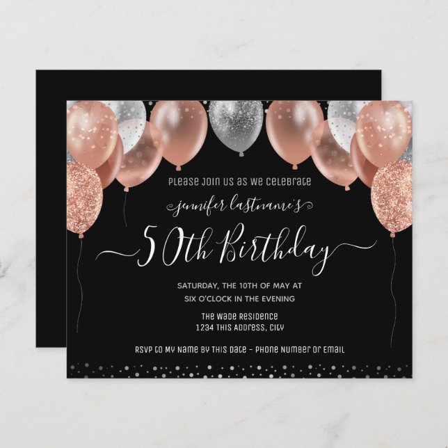 Balões de brilho rosa 50ª Festa de aniversário (Frente/Verso)