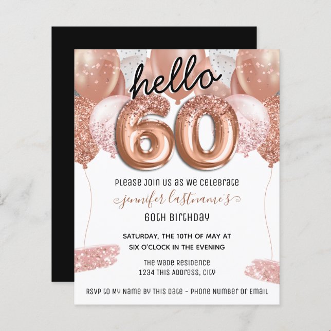 Balões de brilho rosa 60ª Festa de aniversário (Frente/Verso)