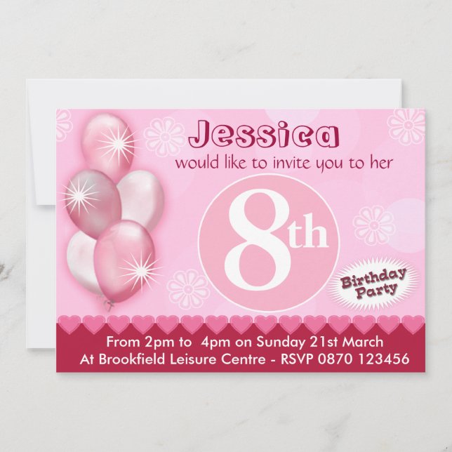 Balões de Convite para Meninas de Aniversário - Qu (Frente)
