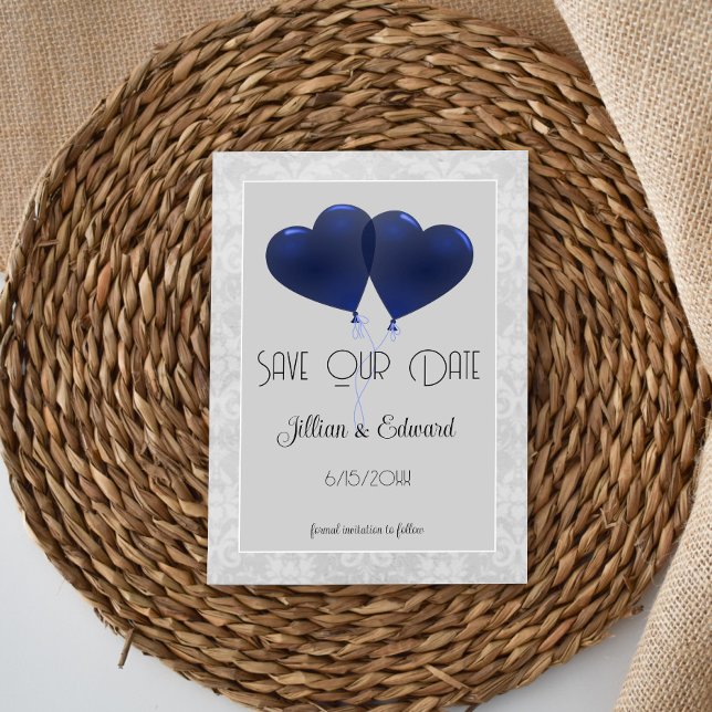 Balões de Coração Azul Salvem O Anúncio De Data (Blue Heart Balloons Save the Date )