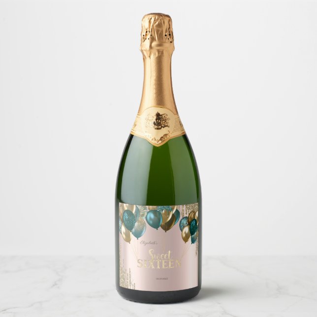 Balões de Glitter Dourado Rose Gold Sweet 16 (Frente)