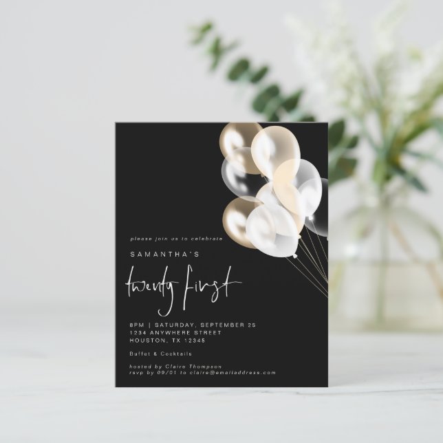 Balões de Orçamento Convite de festas Preto Branco (Em pé/Frente)