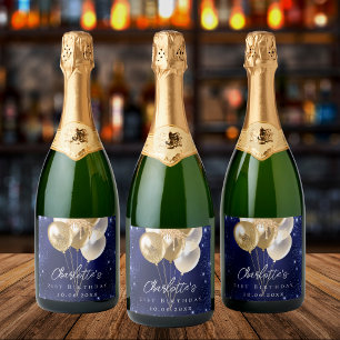 Balões de ouro azul-marinho de aniversário