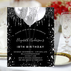 Balões de poeira pretos de prata preta de anivers