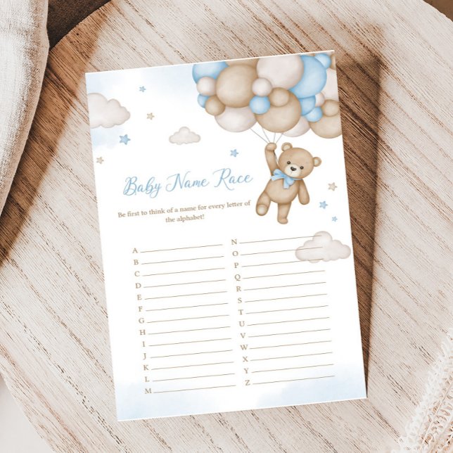 Balões de Urso Azul Chá de fraldas Nome do Bebê Ra (Blue Bear Baby Shower Baby Name Race Game)