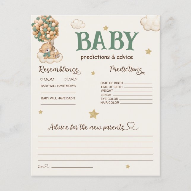 Balões de Urso com Previsões e Dicas para Bebês Ve (Frente)