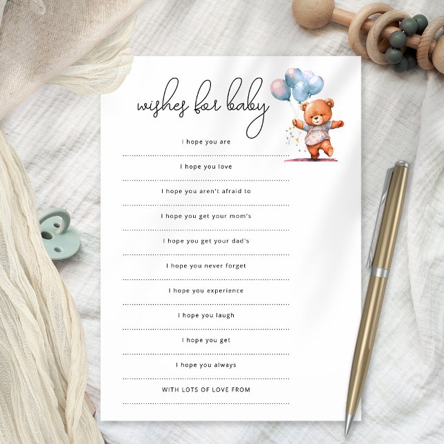 Balões de Urso Desejam um Cartão de Jogo de Chá de (available as a printable digital download or printed)