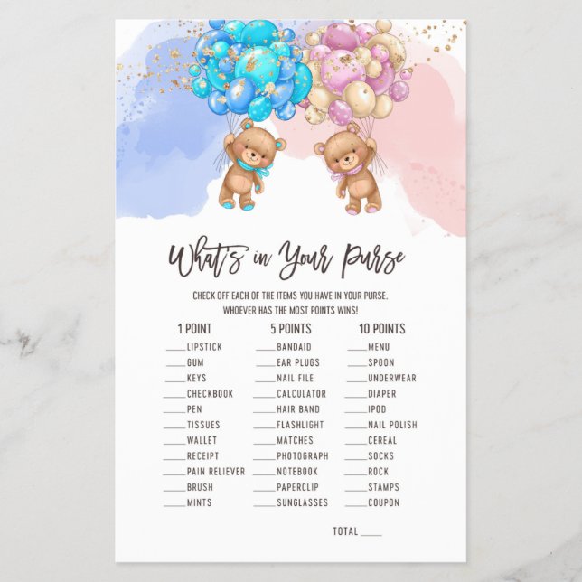 Balões de Urso O que há no seu Folheto de Jogo de  (Frente)