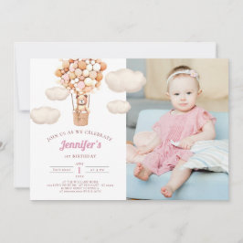 Balões de Urso Rosa Primeiro Convite para Rapariga