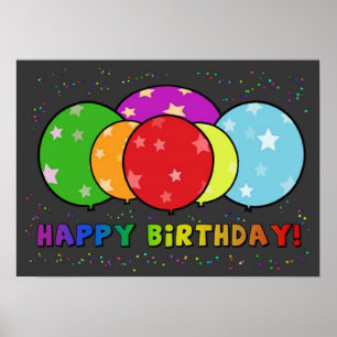 Balões do arco-íris do poster do feliz aniversar