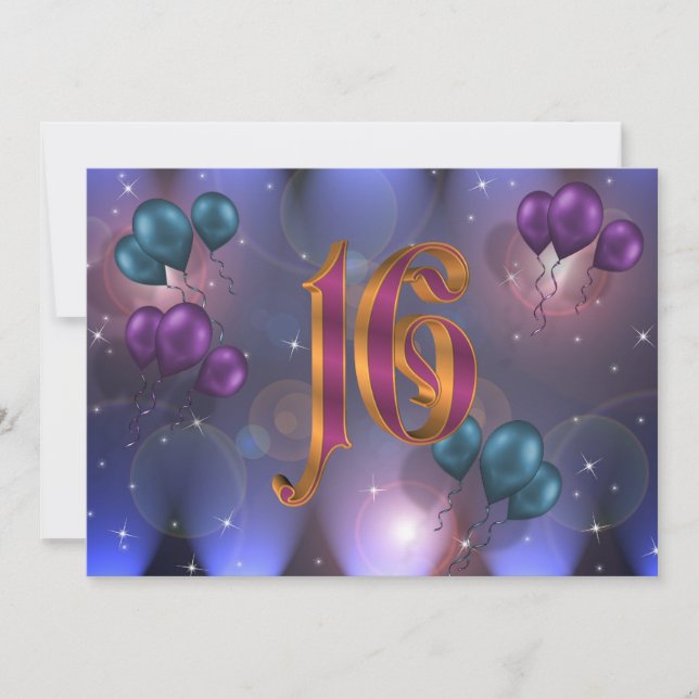 Balões do Convite de aniversário 16 (Frente)