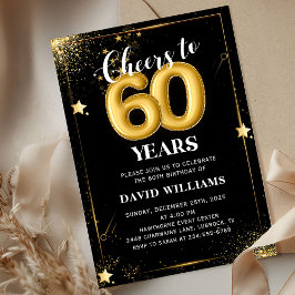 Balões Dourados Pretos 60º Convite de aniversário