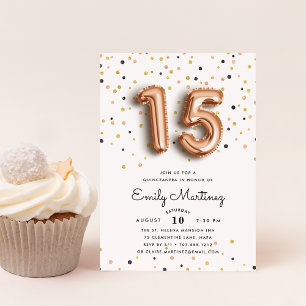 Balões Dourados rosa   Convite Quinceanera