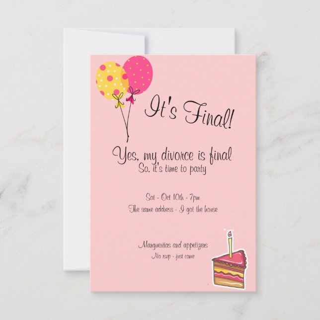 Balões e convite de festas do divórcio do bolo (Frente)