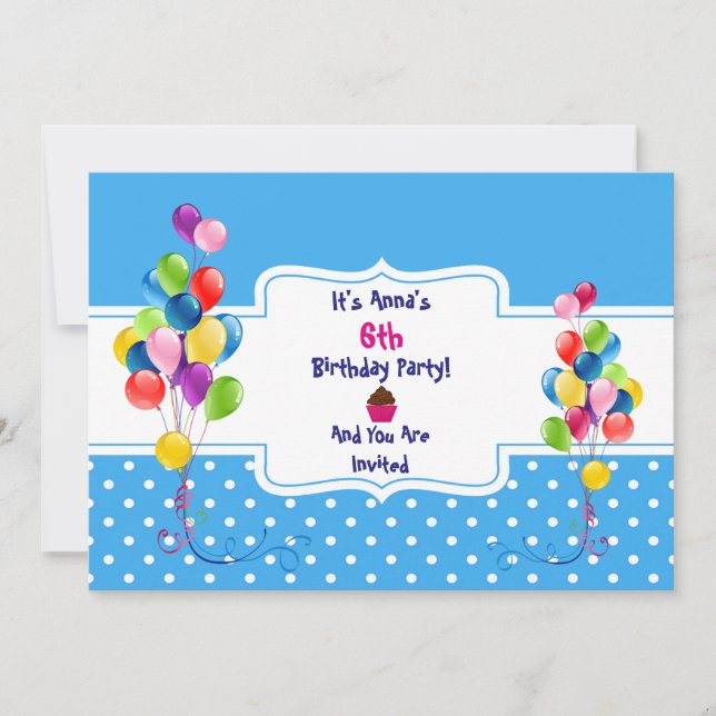 Balões e Pontos Convite de aniversário da Criança (Frente)