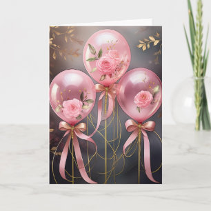 Balões e Rosas, Cartão de Saudação Doblado 5" x 7"