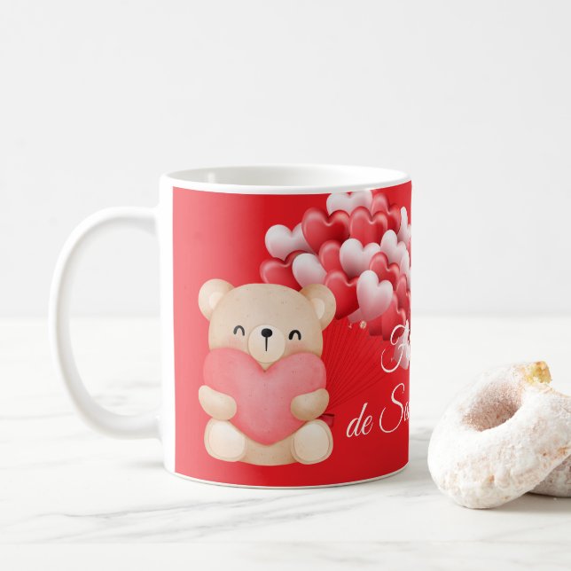Balões e ursos em forma de coração, caneca de café (Com Donut)