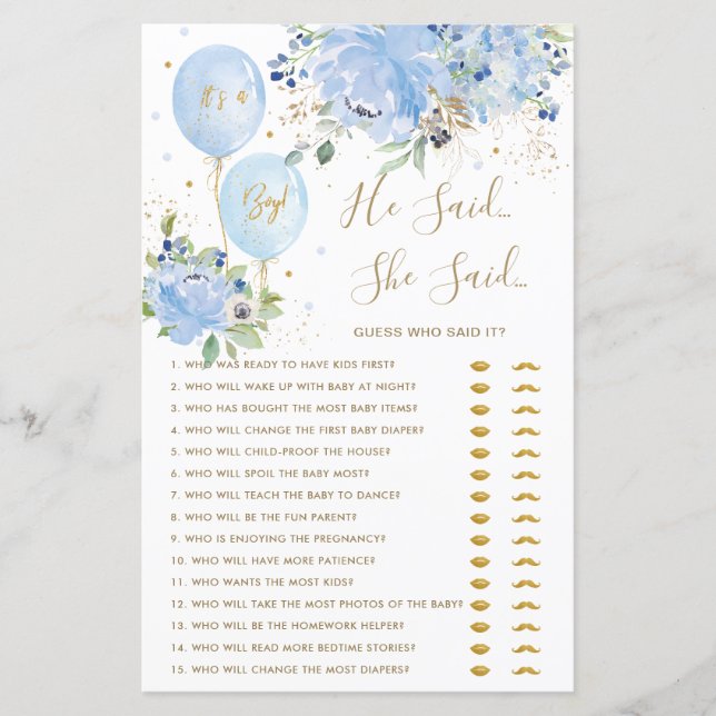 Balões Florais Azuis Ele Disse Que Ela Disse Jogo  (Frente)