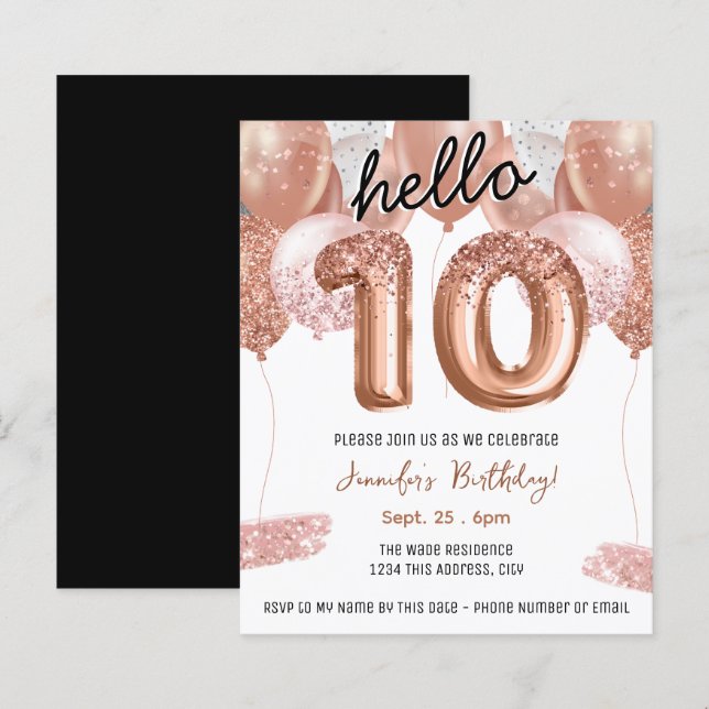 Balões Luminosos Rosa 10ª Festa de aniversário (Frente/Verso)