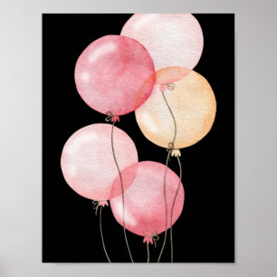 Balões Redondos Rosa Felizes Poster