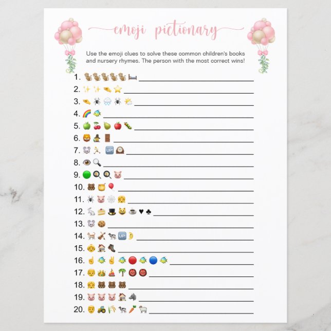 Balões Rosa Emoji Books - Jogo de Chá de fraldas (Frente)
