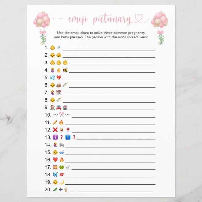 Balões Rosa Emoji - Jogo de Chá de fraldas de Imag (Frente)
