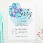 Balões Roxos Teais 60º Convite de Aniversário<br><div class="desc">Balões Roxos Teais 60º Convite de Aniversário</div>