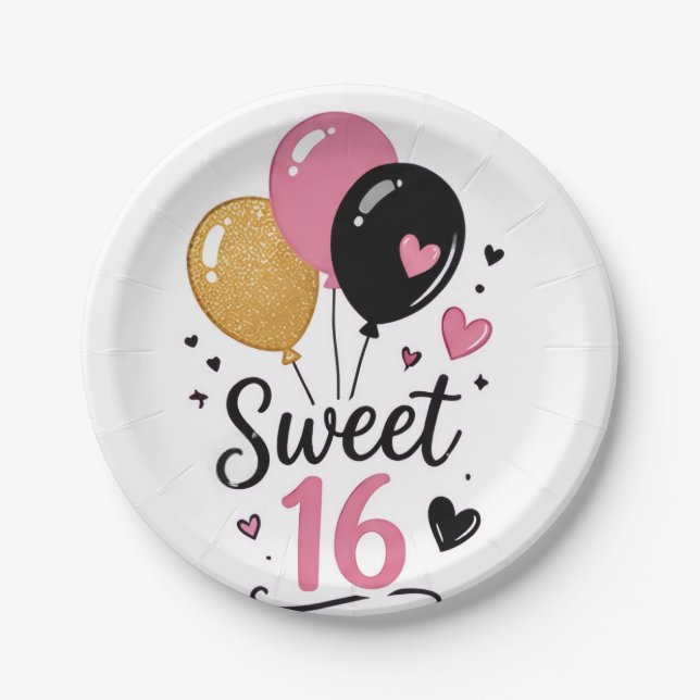 Balões Sweet 16 prato de papel (Frente)