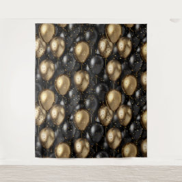 Balões Tapeçaria Aniversário Fundo Preto e Dourado