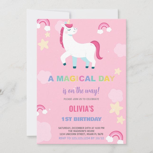 Balões Unicorn Convites de Aniversário (Frente)
