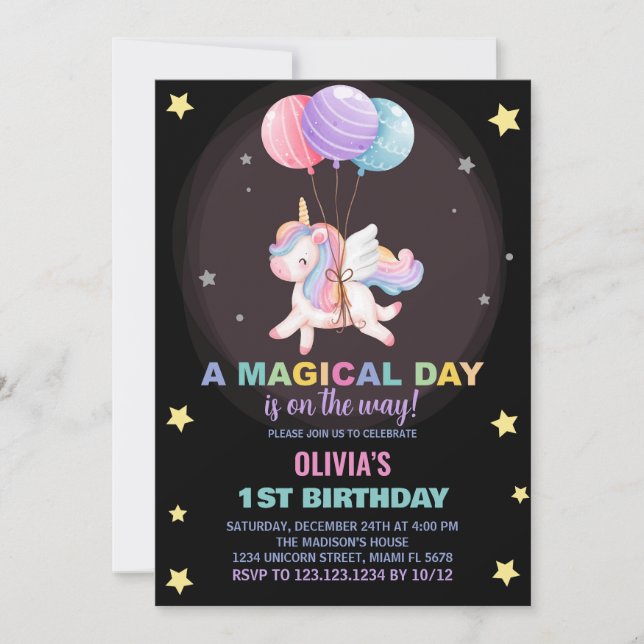 Balões Unicorn Convites de Aniversário (Frente)