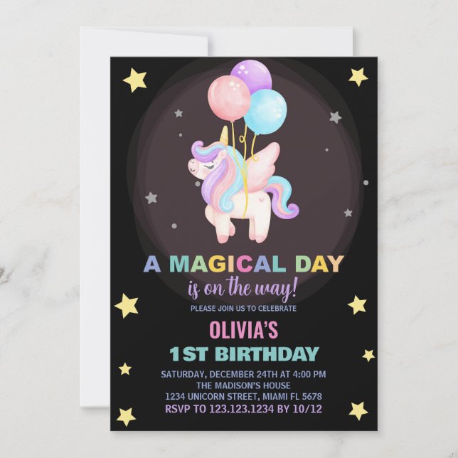 Balões Unicorn Convites de Aniversário (Frente)