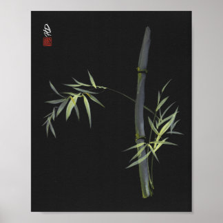 Bambu Verde em Impressão de Arte com Pincel Chinês