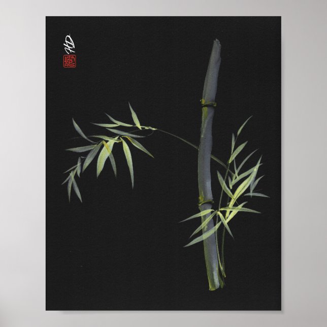 Bambu Verde em Impressão de Arte com Pincel Chinês (Frente)