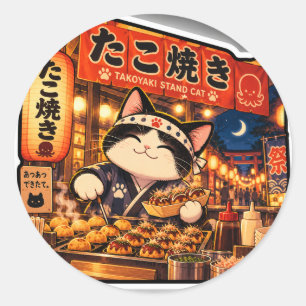 Banca de Takoyaki Gato Adesivo Festival Japonês