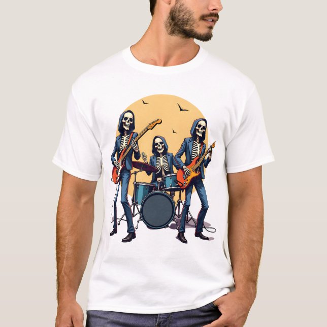 Banda de Rock Esqueleto - Camiseta Engraçada de Ha (Frente)