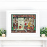 Banda Instrumento Música Compro Watercolor Poster<br><div class="desc">Este impressão apresenta um original vintage inspirado na impressão de aquarela de um compro de música de cidade antiga e atraente. Compro de Música Bugles Busted, apresenta uma exibição de uma janela de jazz de latão brilhante e instrumentos de cordas. Uma cena tranquila, essa famosa frente de loja está fechada...</div>