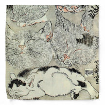 猫, 暁 斎 Gatos, Kyosai, Ukiyo-e