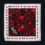 Bandana Banda do dia do namorados Corações vermelhos e neg<br><div class="desc">Bela bandana do Dia do Namorados. Personalize com seu nome de animais de estimação. Corações vermelhos em preto com insetos-dama</div>