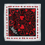 Bandana Banda do dia do namorados Corações vermelhos e neg<br><div class="desc">Bela bandana do Dia do Namorados. Personalize com seu nome de animais de estimação. Corações vermelhos em preto com insetos-dama</div>